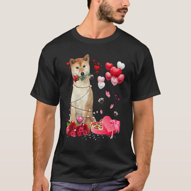 Camiseta Funny Shiba Inu Rose Heart Happy Valentine Day Dog (Anverso)