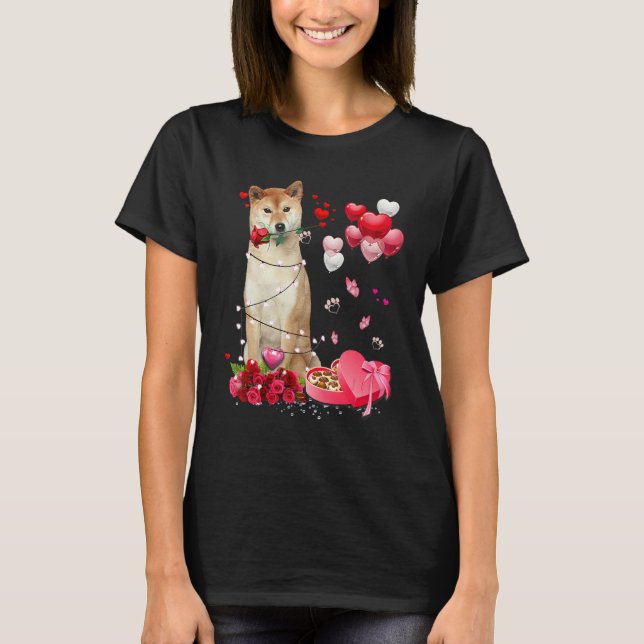 Camiseta Funny Shiba Inu Rose Heart Happy Valentine Day Dog (Anverso)