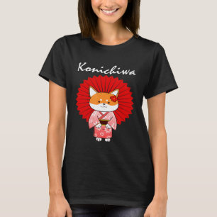 Camiseta Funny Shiba Inu Uni Dog Konichiwa Kimono Flower Dr