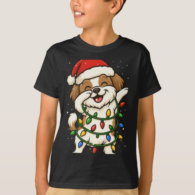 Camiseta Funny Shih Tzu Dabbing Christmas Lights Xmas Mom D (Anverso)