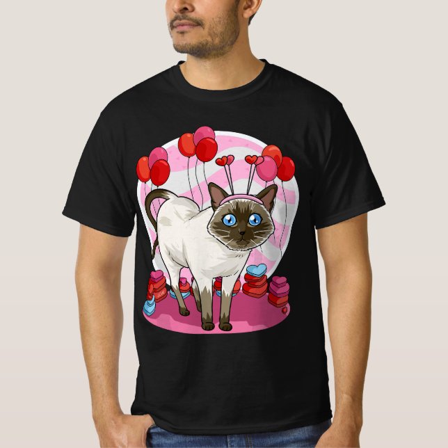 Camiseta Funny Siamese Cat Heart Valentine Day Gift  (Anverso)