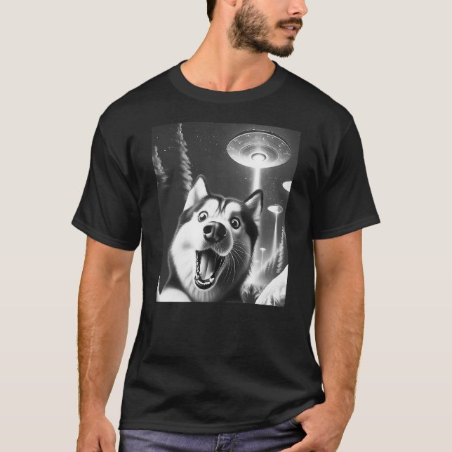 Camiseta Funny Siberian Husky Alien UFO Taking a Selfie Dog (Anverso)
