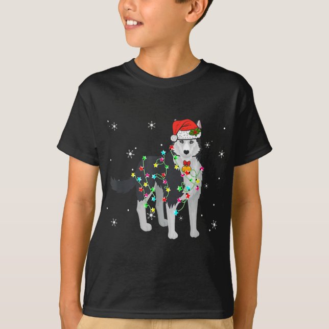 Camiseta Funny Siberian Husky Dog Navidades alumbra a los p (Anverso)