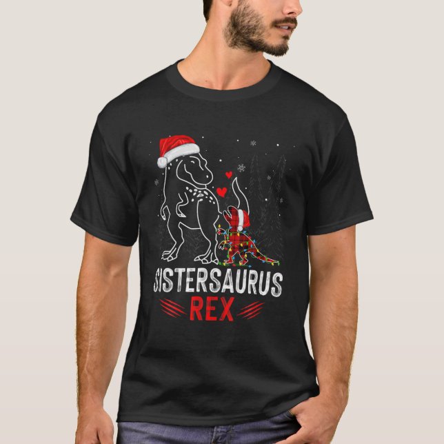 Camiseta Funny Sistersaurus Rex Dinosaur Red Plaid Christma (Anverso)
