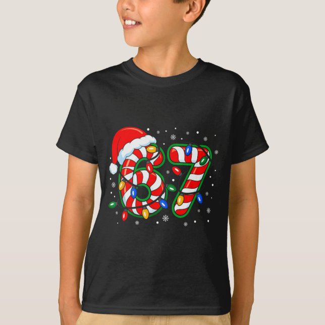 Camiseta Funny Six Seven 67 Meme 6 7 Christmas Candy Cane B (Anverso)