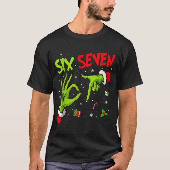 Camiseta Funny Six Seven 67 Meme 6 7 Christmas Elf Hand Boy (Anverso)