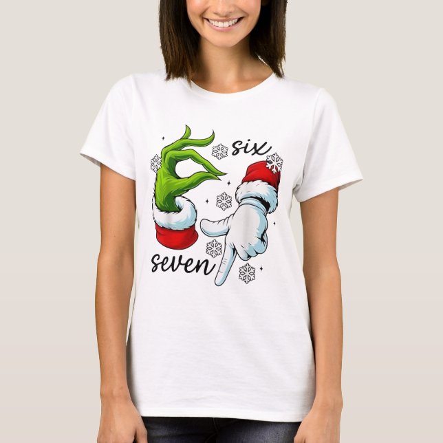Camiseta Funny Six Seven 67 Meme 6 7 Christmas Elf Hand Boy (Anverso)