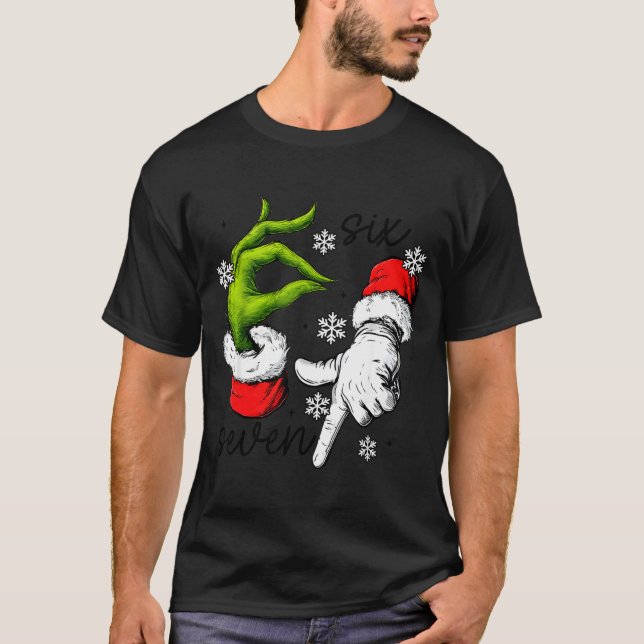 Camiseta Funny Six Seven 67 Meme 6 7 Christmas Elf Hand Boy (Anverso)