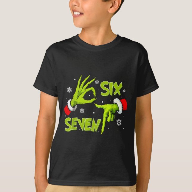 Camiseta Funny Six Seven 67 Meme 6 7 Christmas Elf Hand Boy (Anverso)