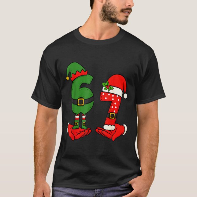 Camiseta Funny Six Seven 67 Meme 6 7 Christmas Elf Hand Boy (Anverso)
