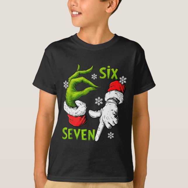 Camiseta Funny Six Seven 67 Meme 6 7 Christmas Elf Hand Boy (Anverso)