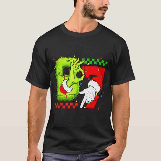 Camiseta Funny Six Seven 67 Meme 6 7 Christmas Elf Hand Boy (Anverso)