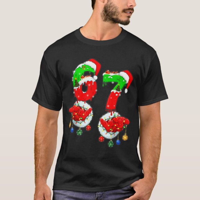Camiseta Funny Six Seven 67 Meme 6 7 Christmas Santa Hand B (Anverso)