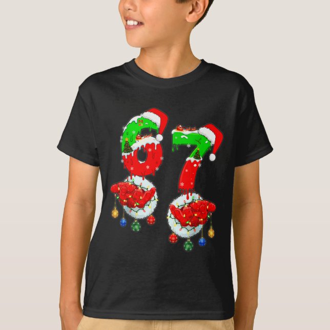 Camiseta Funny Six Seven 67 Meme 6 7 Christmas Santa Hand B (Anverso)