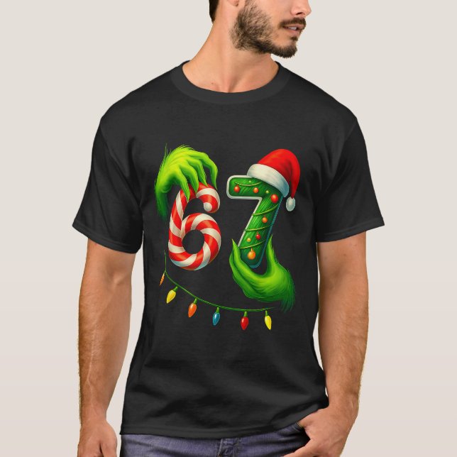 Camiseta Funny Six Seven 67 Meme 6 7 Santa Christmas Brainr (Anverso)