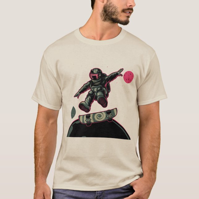 Camiseta Funny Skateboarding Astronaut Space Skater Tee (Anverso)