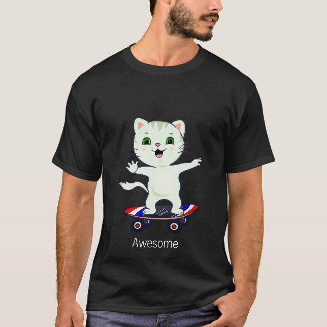 Camiseta Funny Skater Tabby Cat T-Shirt (Anverso)