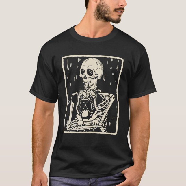 Camiseta Funny Skeleton abraza el inglés Mastiff Dog Hallow (Anverso)