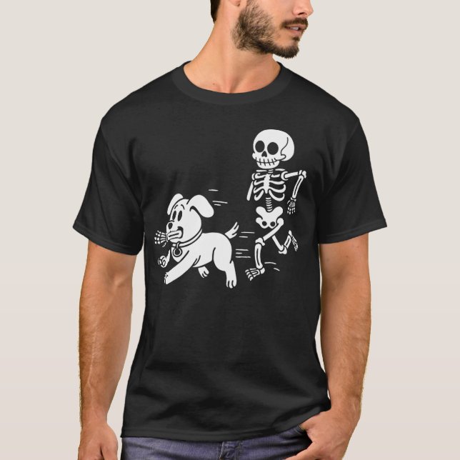 Camiseta Funny Skeleton and Dog Halloween Humor funny skull (Anverso)