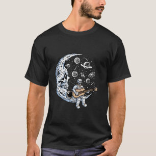 Camiseta Funny Skeleton Astronauta toca Guitar Rock Music L