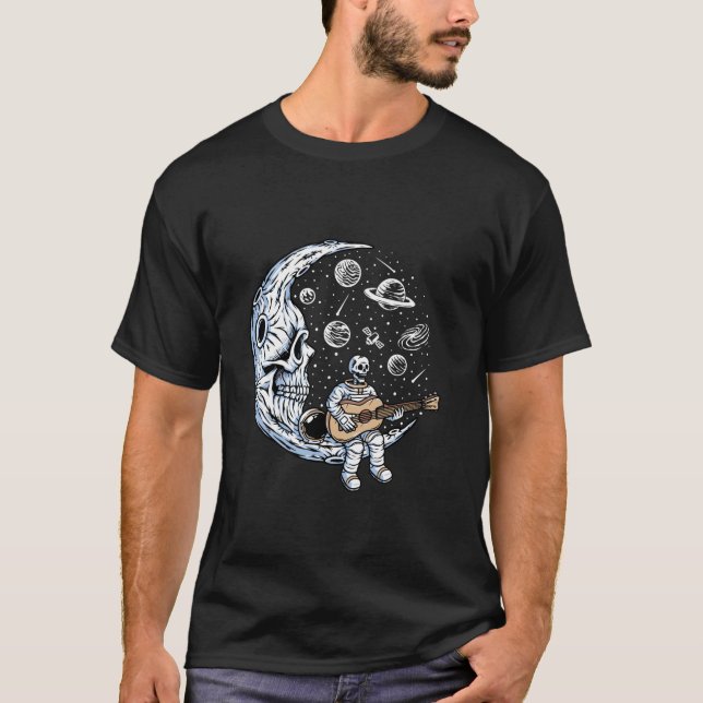 Camiseta Funny Skeleton Astronauta toca Guitar Rock Music L (Anverso)