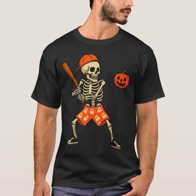 Camiseta Funny Skeleton Baseball Batting Halloween Costume  (Anverso)