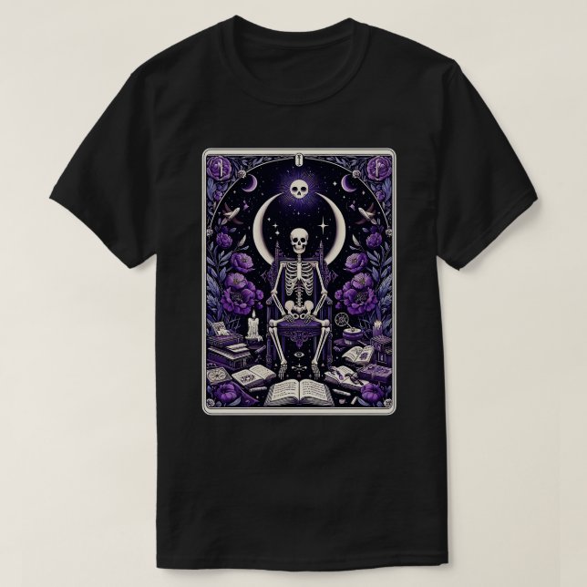 Camiseta Funny Skeleton Book Lover Tarot d The Reader Funny (Diseño del anverso)