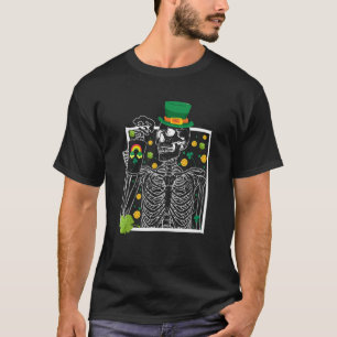 Camiseta Funny Skeleton Café Lucky Green Gorra Patrick's Da