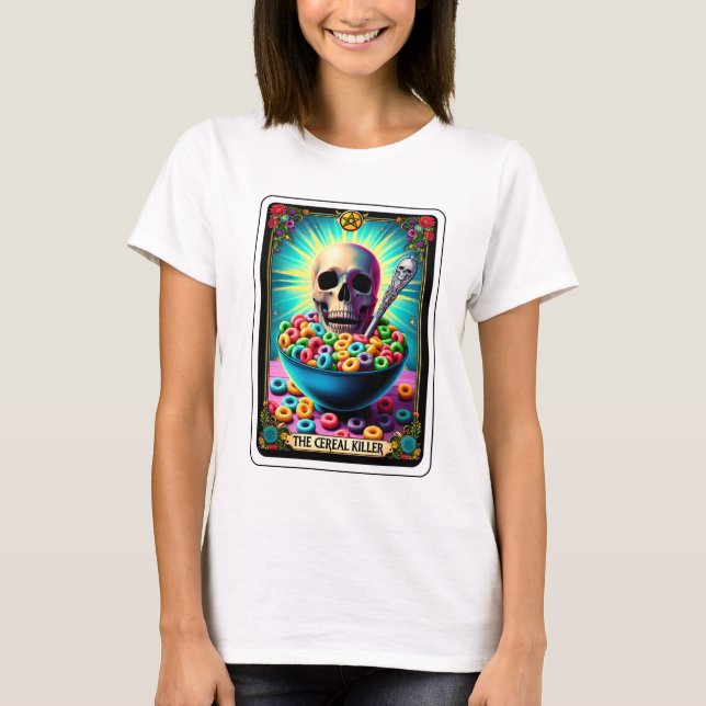 Camiseta Funny Skeleton Cereal Killer Tarot (Anverso)