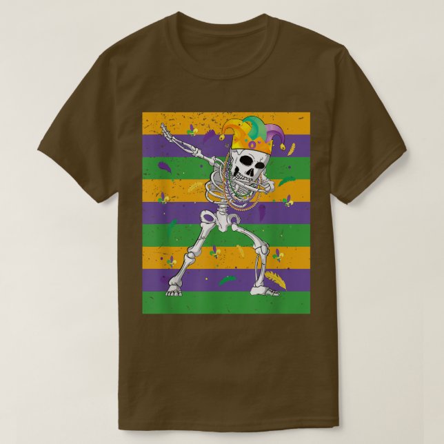 Camiseta Funny Skeleton Dabbing Mardi Gras Skeleton Boy (Diseño del anverso)
