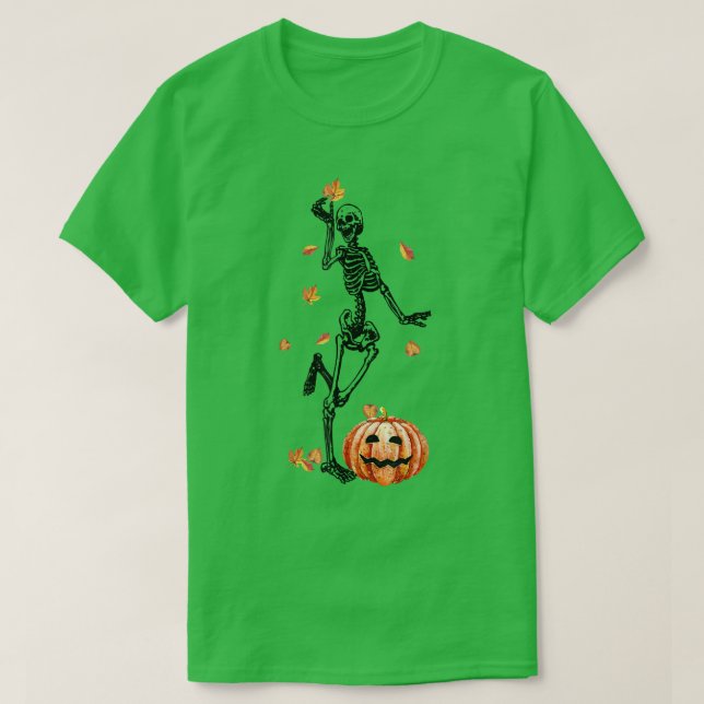 Camiseta Funny Skeleton Dancing Fall deja calabaza Hallowee (Diseño del anverso)