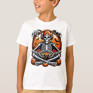 Camiseta Funny Skeleton Halloween Gift Video Game Headphon