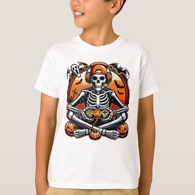 Camiseta Funny Skeleton Halloween Gift Video Game Headphon (Anverso)