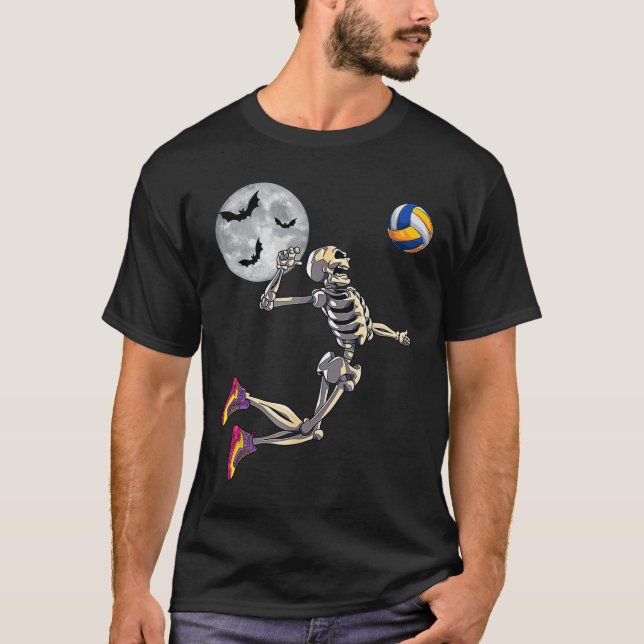 Camiseta Funny Skeleton jugando voleibol feliz Halloween Da (Anverso)