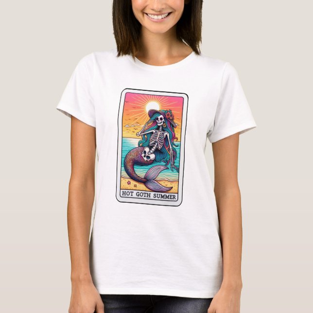 Camiseta Funny Skeleton Mermaid Tarot Gótico caliente veran (Anverso)