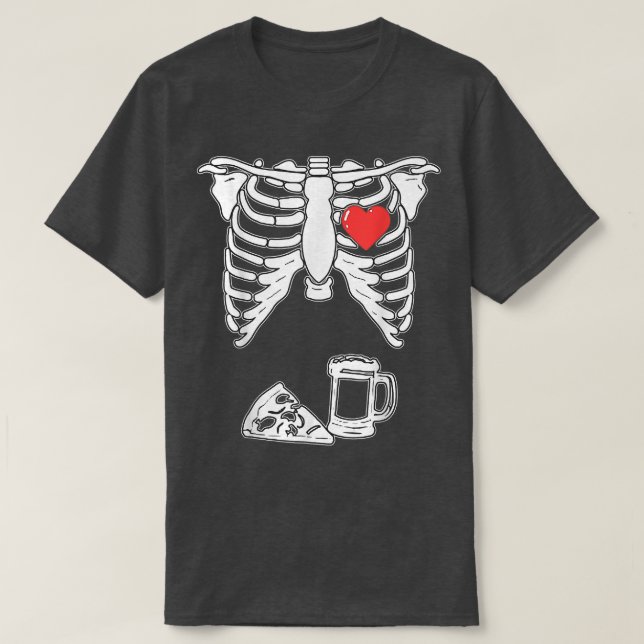 Camiseta Funny Skeleton Pizza Beer Costume Fiesta Halloween (Diseño del anverso)