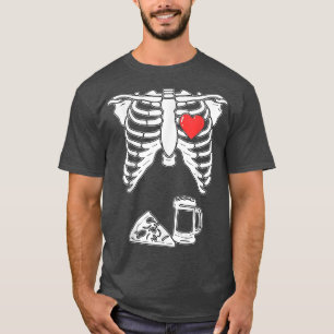 Camiseta Funny Skeleton Pizza Beer Costume Fiesta Halloween