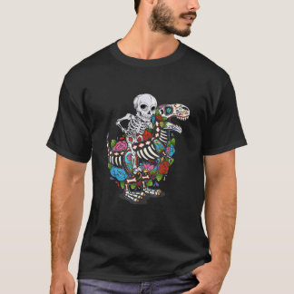 Camiseta Funny Skeleton Riding Dinosaur T Rex Dia De Los Mu
