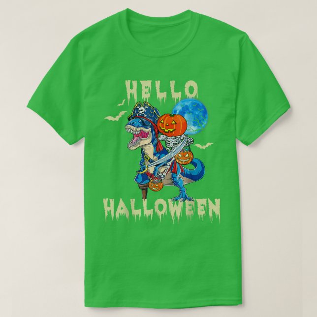 Camiseta Funny Skeleton Riding Mummy Dinosaur T re Pumpkin (Diseño del anverso)