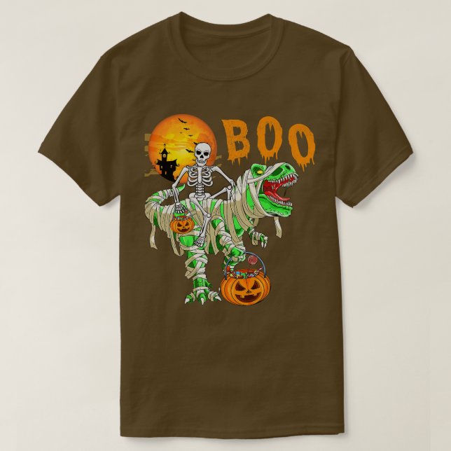 Camiseta Funny Skeleton Riding TRe Dinosaur Pumpkin Hallowe (Diseño del anverso)
