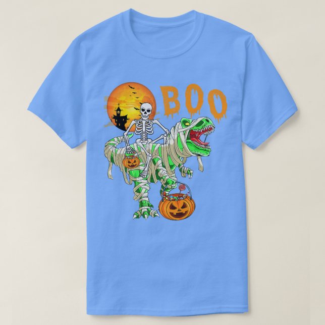 Camiseta Funny Skeleton Riding Tre Dinosaur Pumpkin Hallowe (Diseño del anverso)