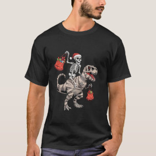 Camiseta Funny Skeleton Riding TRex Dinosaur Navidad Tee