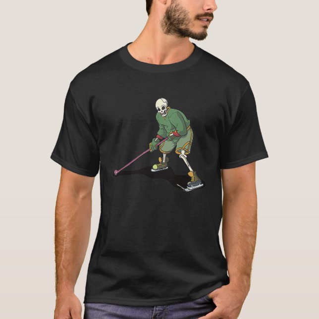 Camiseta Funny Skeleton Skull Playing Ice Hockey At Hallowe (Anverso)