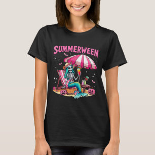 Camiseta Funny Skeleton Summerween Mermaid Beach Halloween