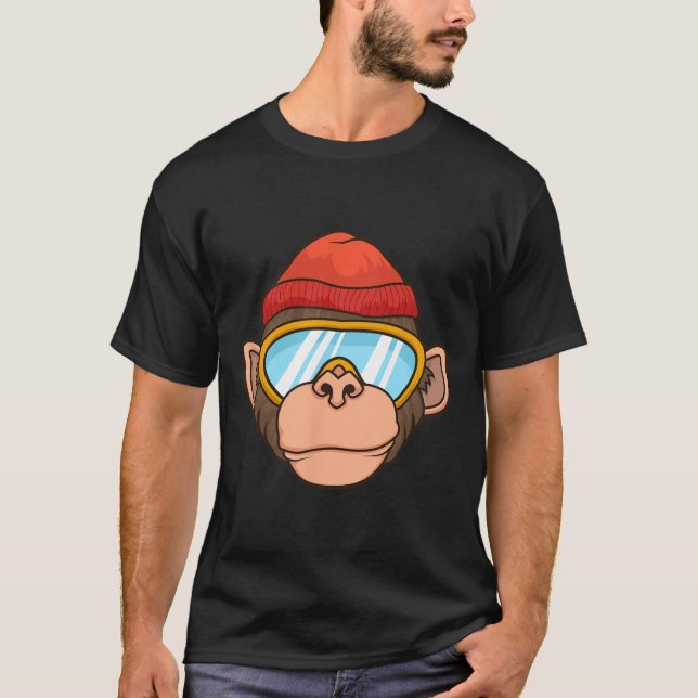 Camiseta Funny Ski Monkey Goggles Gorilla Skiing Mountain G (Anverso)