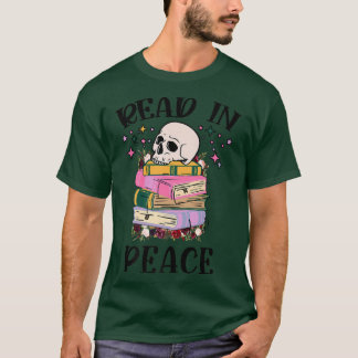Camiseta Funny Skull Read In Peace Mystical Leading Book Lo