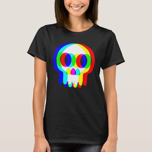 Camiseta Funny Skull Trippy Vaporwave Halloween Techno Rave (Anverso)