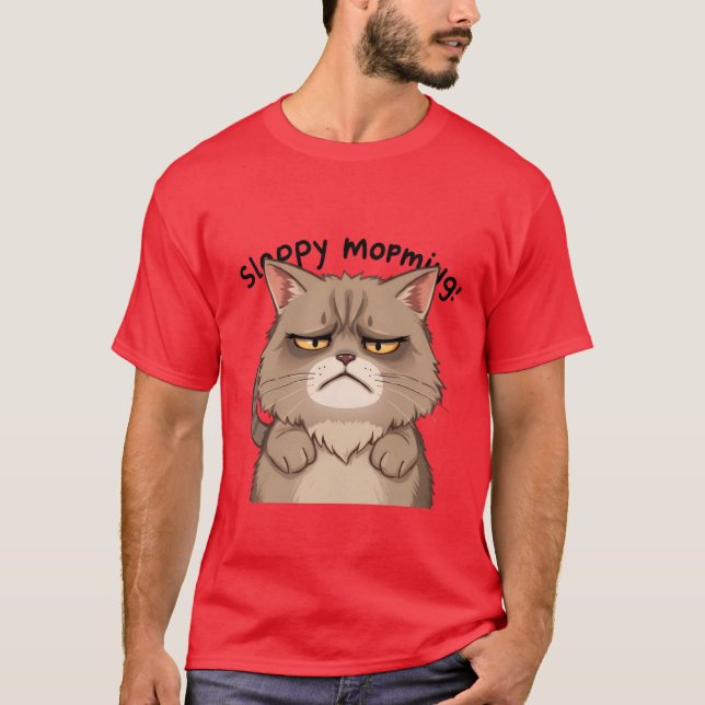 Camiseta Funny Sleepy Morning Grey Cat Tired  ✨🐾🥱 (Anverso)