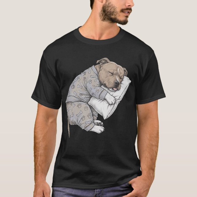 Camiseta Funny Sleepy Staffordshire Bull Terrier Pajama (Anverso)