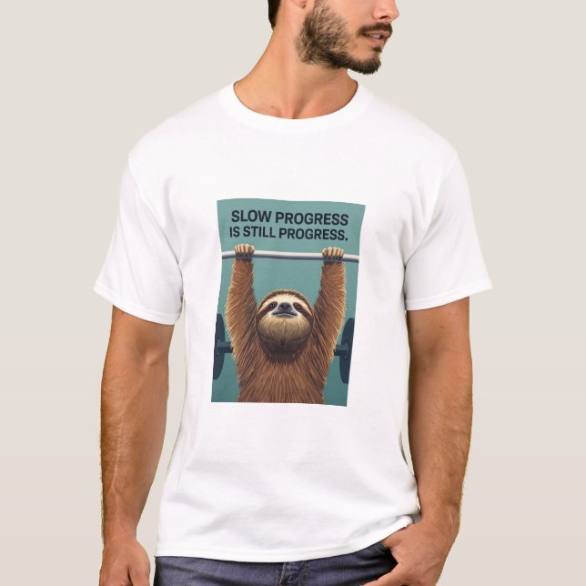 Camiseta Funny Sloth Gym Motivation Poster - Slow Progress  (Anverso)